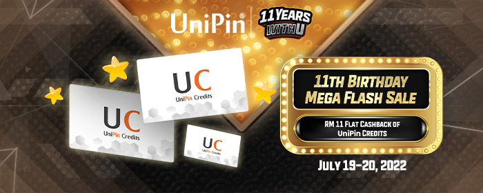 #11YearsWithU Mega Flash Sale-Flat Cashback RM 11% for UniPin Credits! (MY)